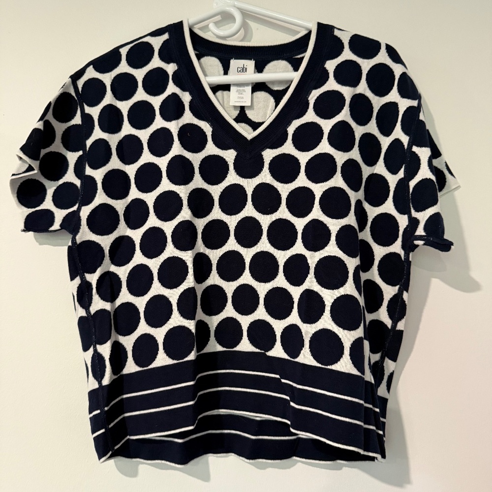 Cabi Volley Polka Dot Pullover Reversible Short Sleeve Sweater